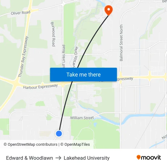 Edward & Woodlawn to Lakehead University map