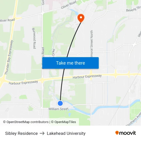 Sibley Residence to Lakehead University map