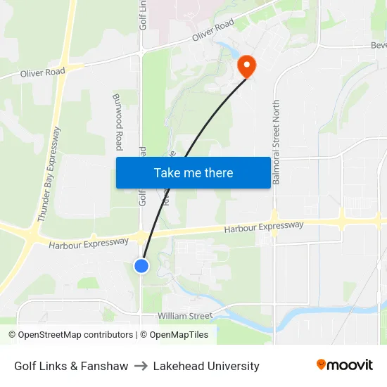 Golf Links & Fanshaw to Lakehead University map