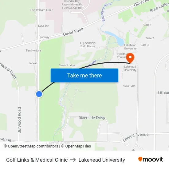 Golf Links & Medical Clinic to Lakehead University map