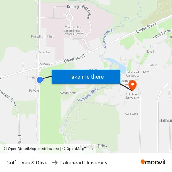 Golf Links & Oliver to Lakehead University map