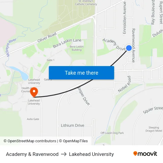 Academy & Ravenwood to Lakehead University map
