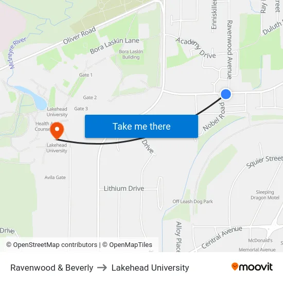 Ravenwood & Beverly to Lakehead University map