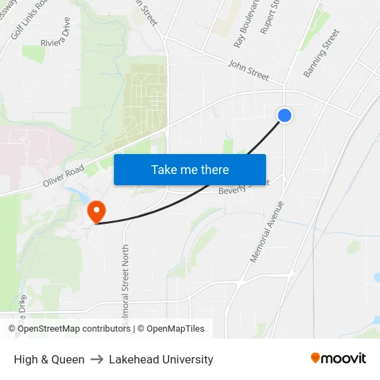 High & Queen to Lakehead University map