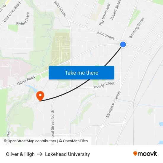 Oliver & High to Lakehead University map