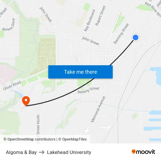 Algoma & Bay to Lakehead University map