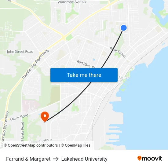 Margaret & Farrand to Lakehead University map