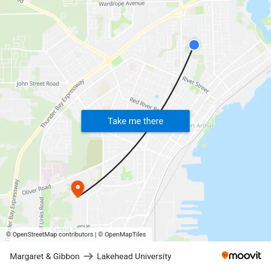 Margaret & Gibbon to Lakehead University map