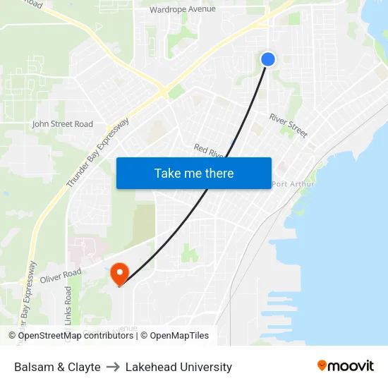 Balsam & Clayte to Lakehead University map