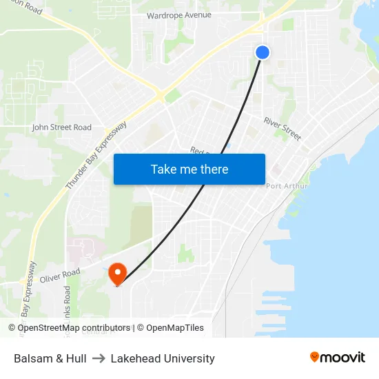 Balsam & Hull to Lakehead University map