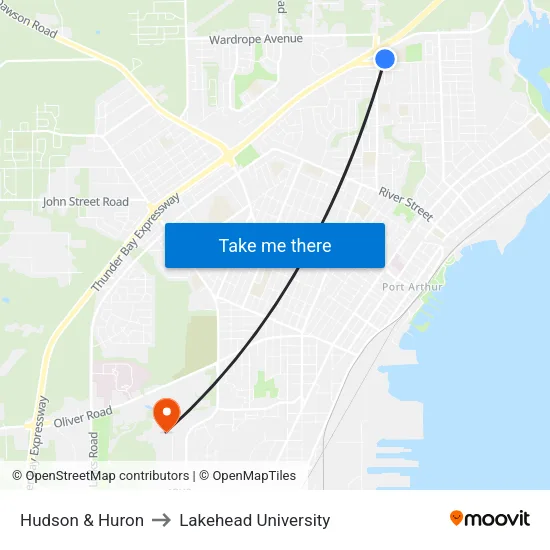 Hudson & Huron to Lakehead University map