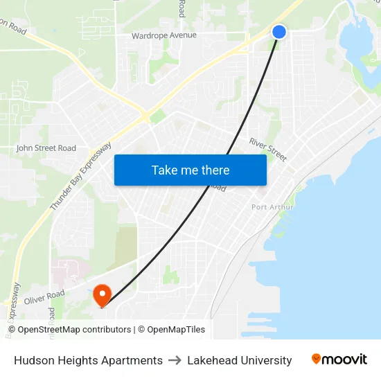 Hudson Heights Apartments to Lakehead University map