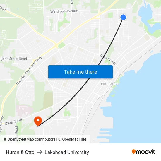 Huron & Otto to Lakehead University map