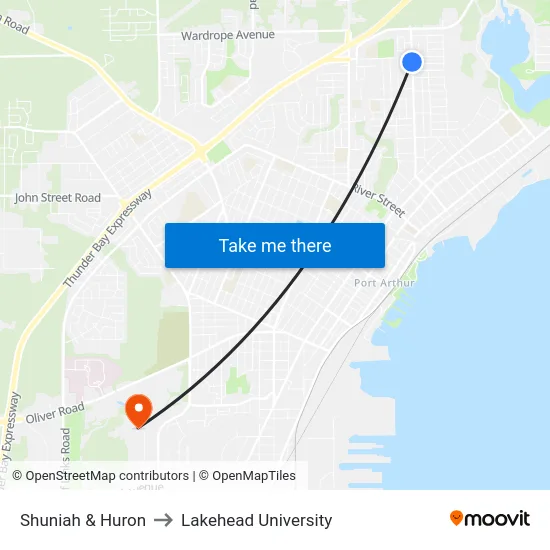 Shuniah & Huron to Lakehead University map