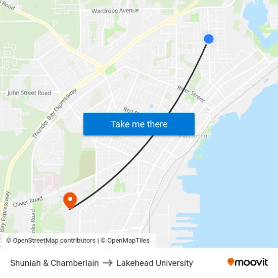 Shuniah & Chamberlain to Lakehead University map