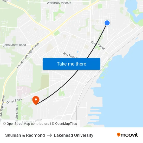 Shuniah & Redmond to Lakehead University map