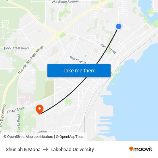 Shuniah & Mona to Lakehead University map