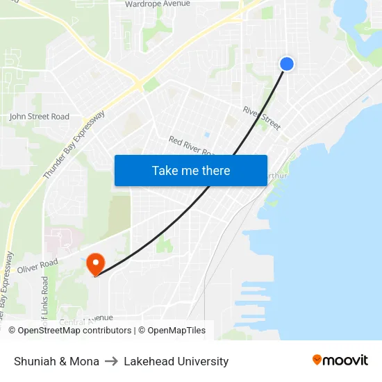Shuniah & Mona to Lakehead University map
