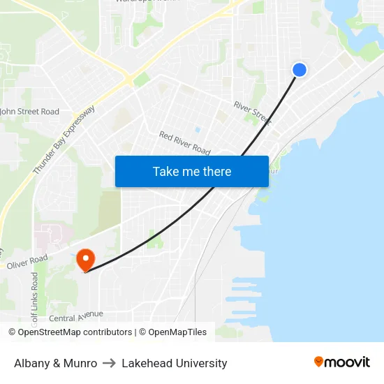 Albany & Munro to Lakehead University map