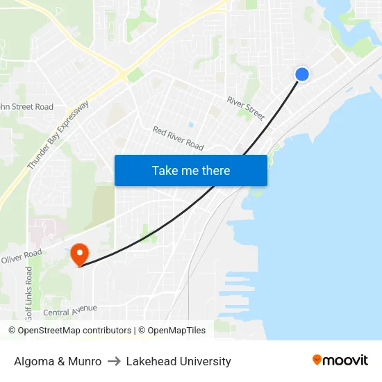 Algoma & Munro to Lakehead University map