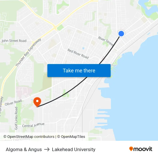 Algoma & Angus to Lakehead University map