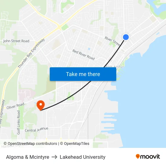 Algoma & Mcintyre to Lakehead University map