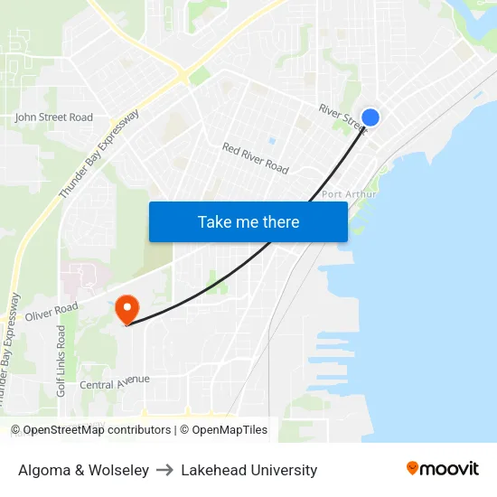 Algoma & Wolseley to Lakehead University map