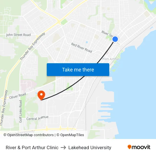 River & Port Arthur Clinic to Lakehead University map