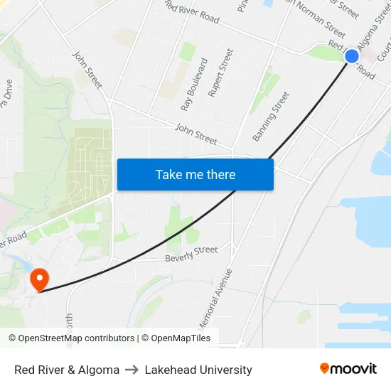 Red River & Algoma to Lakehead University map