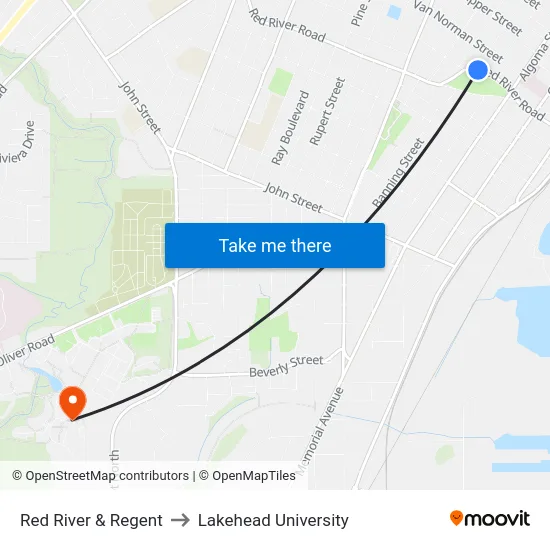 Red River & Regent to Lakehead University map