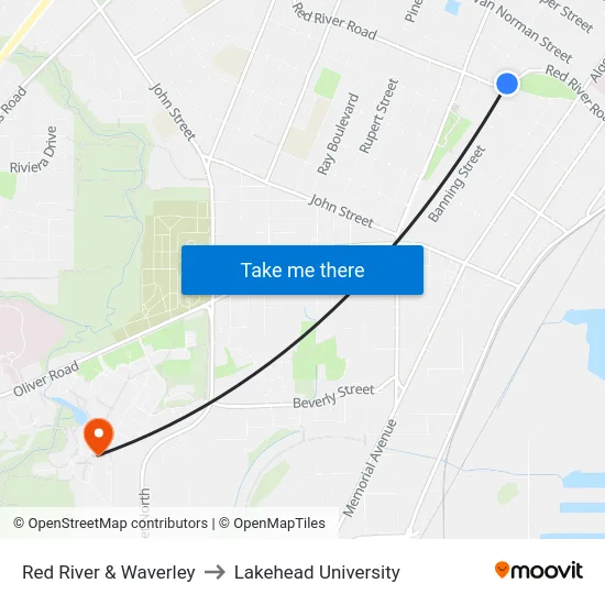 Red River & Waverley to Lakehead University map