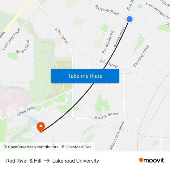 Red River & Hill to Lakehead University map