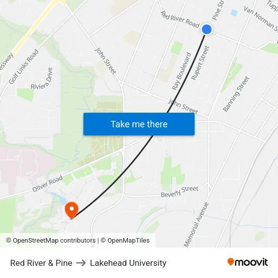 Red River & Pine to Lakehead University map