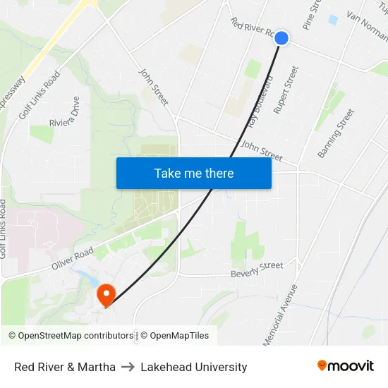 Red River & Martha to Lakehead University map