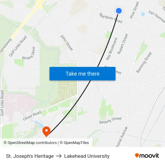 St. Joseph's Heritage to Lakehead University map