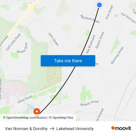 Van Norman & Dorothy to Lakehead University map