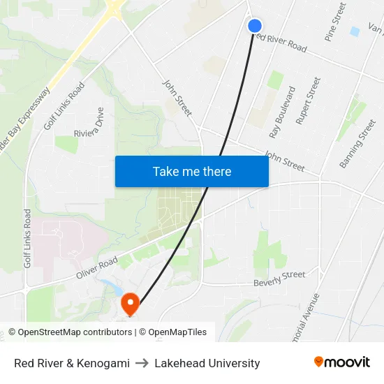 Red River & Kenogami to Lakehead University map