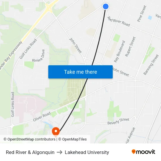 Red River & Algonquin to Lakehead University map