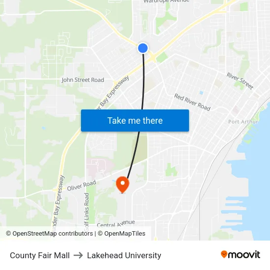County Fair Mall to Lakehead University map