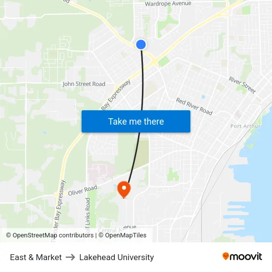 East & Market to Lakehead University map