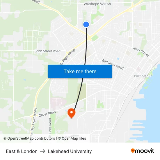 East & London to Lakehead University map
