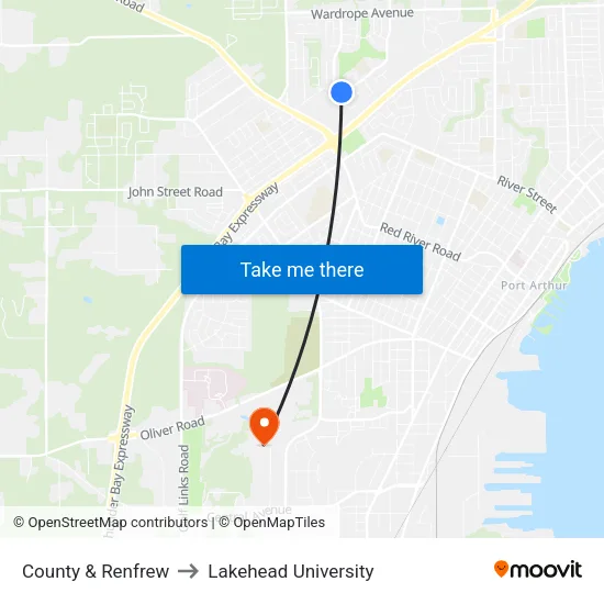 County & Renfrew to Lakehead University map