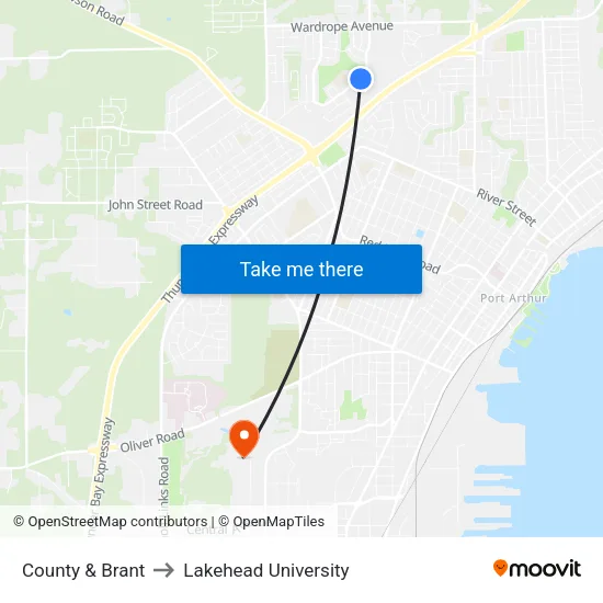 County & Brant to Lakehead University map