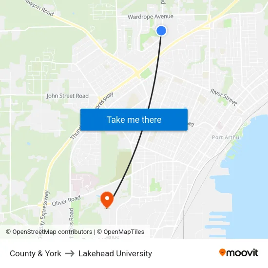 County & York to Lakehead University map