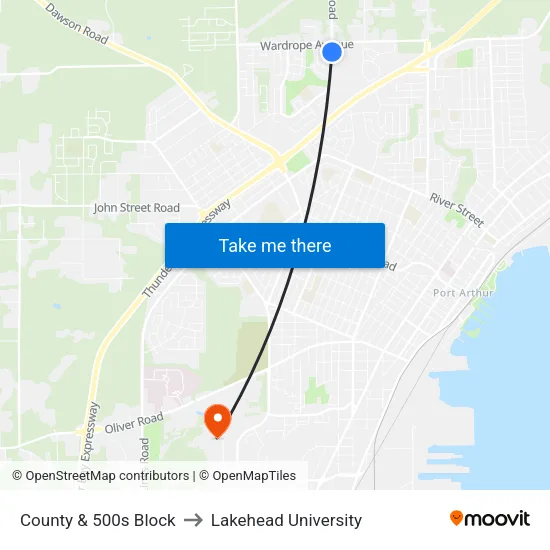 County & 500s Block to Lakehead University map