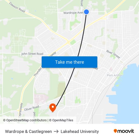 Wardrope & Castlegreen to Lakehead University map