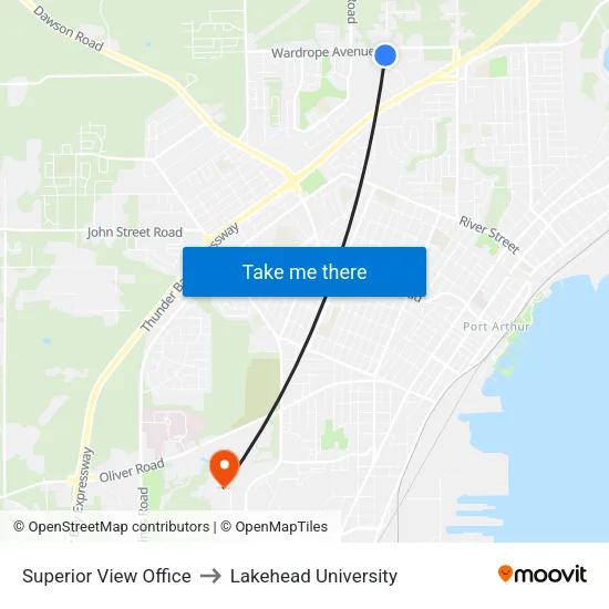Superior View Office to Lakehead University map