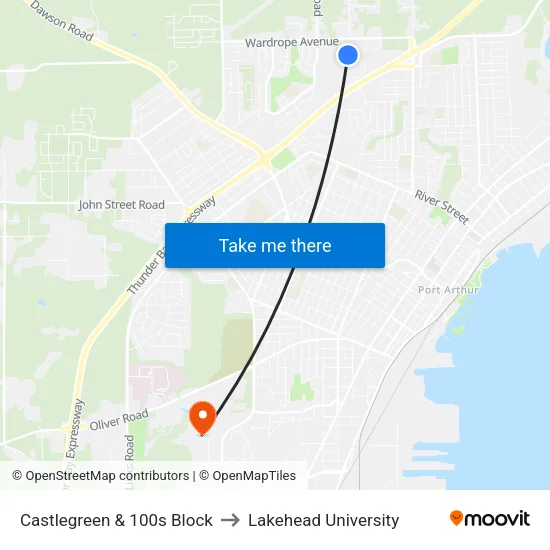 Castlegreen & 100s Block to Lakehead University map