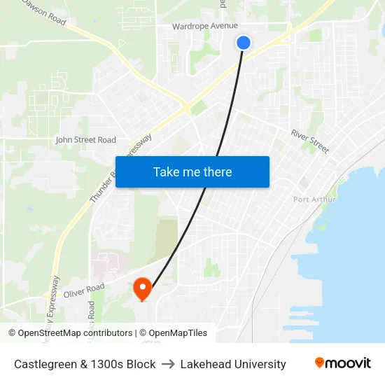 Castlegreen & 1300s Block to Lakehead University map