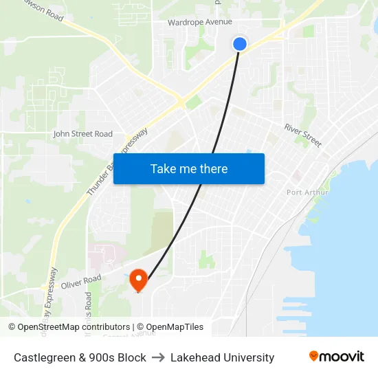 Castlegreen & 900s Block to Lakehead University map